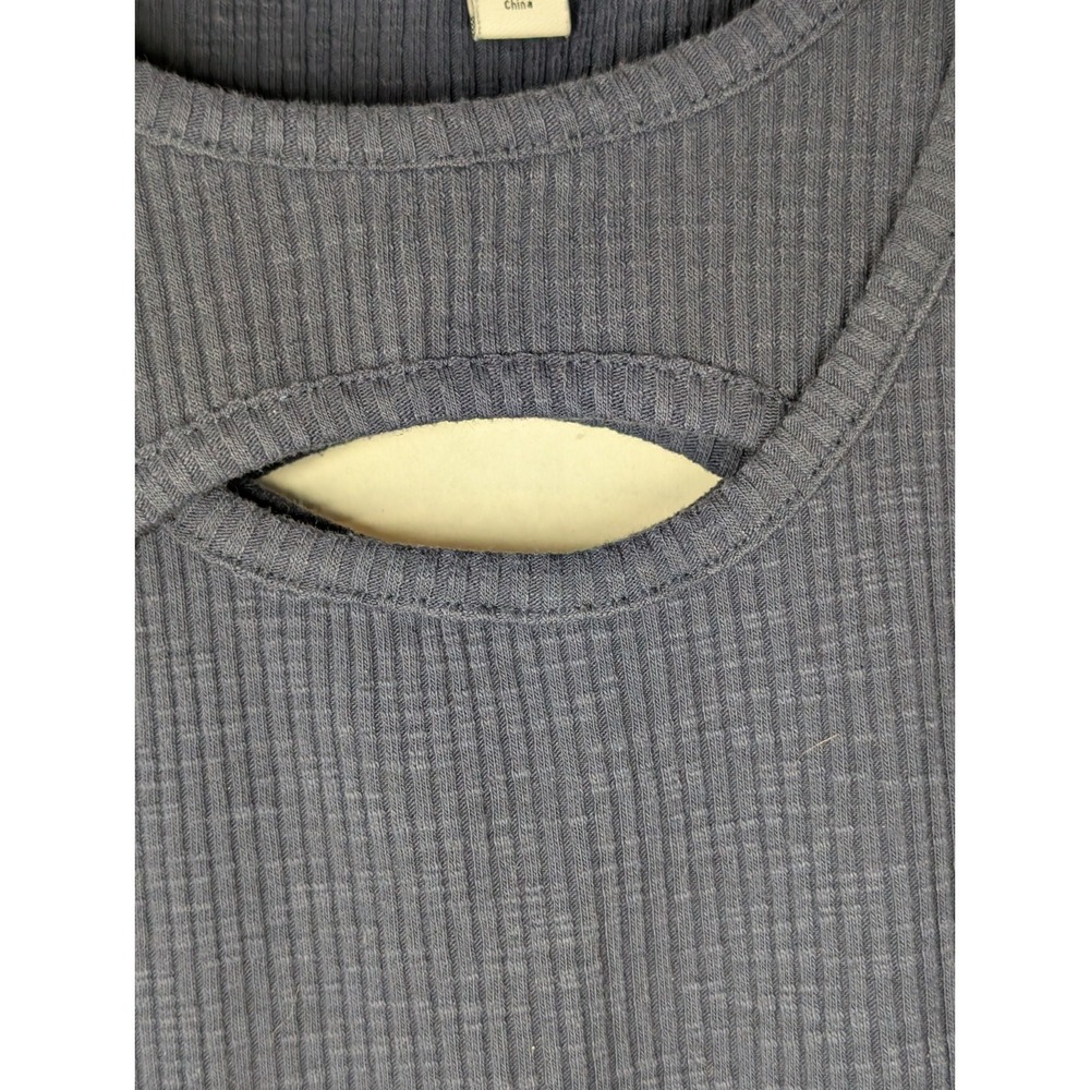 Nine West Womens Medium Blue Ribbed Tank Top Cutout Sleeveless Casual Stretch - Picture 3 of 9